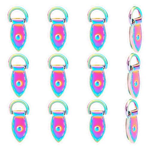 WADORN 10 Pack Rainbow Metal Bag Side Clip Buckle, Purse Suspension Clasp Hardware Leaf Shape Handbag Chain Strap Connector Colorful D Ring Screwback Lanyard Clasps DIY Shoulder Bag Repair Accessories