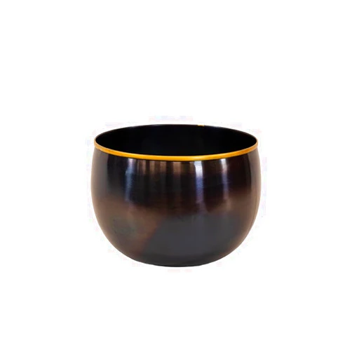 VERT NOOK Kanpur Round Metal Black planter, 11 inch dia Plant Pots Indoor Home Décor, Gunmetal patina & gold rim quiet Luxury decorative large planters for indoor plants,table, patio, front porch décor, kitchen