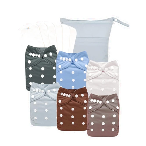 babygoal Cloth Diapers Pack of 13, Baby Reusable Washable Pocket Nappy, 6pcs Diapers+6pcs Rayon from Bamboo Inserts+Wet Bag 6FN13-MB-B