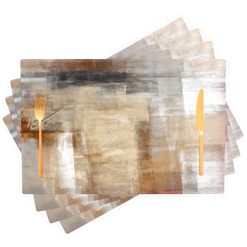 Kerton Stork Beige and Gray Placemats Set of 4 Abstract Art Place Mats Indoor Modern Table Placemats Washable Wipeable Waterproof Heat Resistant Kitchen Place Mats for Dining Tables, 18 X 12 Inch