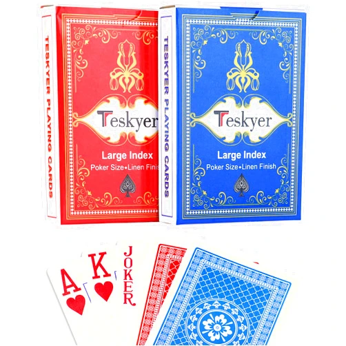 Teskyer 2 Pack Large Print Playing Cards, Poker Size Large Index Deck of Cards, Linen Finish Surface, Pattern A