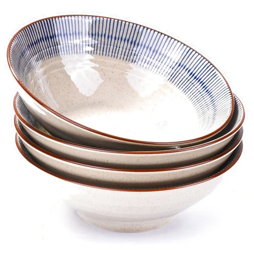 LMRLCS Japanese Ramen Bowls, 7.3 Inch (25.36 oz) Porcelain Noodle Pho Salad Soup Bowls Set of 4 Microwave Dishwasher Safe