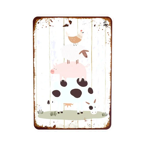 WSTKJW Rustic Farm Animals Metal Sign Chicken Sheep Pig Cow Vintage Style Wall Decor for Farmhouse Gift 12x8 Inches