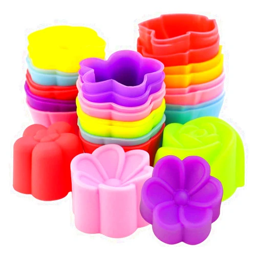 JOGILBOY 30 Pieces Reusable Silicon Muffin Molds Mini Size Multiple Flower Shape Rose Silicone Muffin Molders Silicone Baking Cups Chocolate Holders Nonstick Small Truffle Cups Cupcake Liners