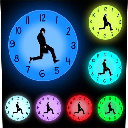 Geek Alerts Battey Silent Quartz Clock, British Comedy Inspired Ministry of Silly Walk LED Lighting Wall Clock with USB Color Changing Light Comedian Decor Funny Walking 12inch Acrylic Frame Watch