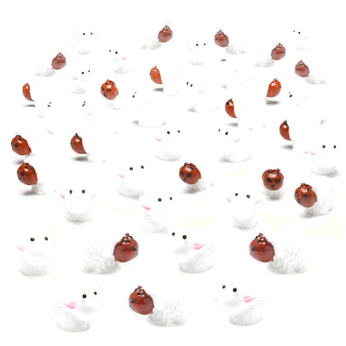 Yookeer 120 Pcs Mini Bunny Sheep Duck Turtle Figurines Bulk Rabbit Sheep Miniature Figurines Resin Cute Animals Miniature Duck Bunny Sheep Turtle Figures Mini Bunny Sheep Duck Turtle for Home Decor (Sheep)