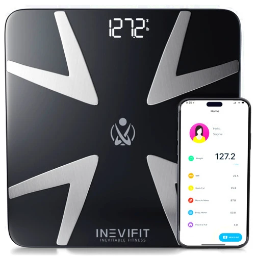 INEVIFIT Smart Body Fat Scale, Highly Accurate Bluetooth Digital Bathroom Body Composition Analyzer, Measures Weight, Body Fat, Water, Muscle, BMI, Visceral Fat & Bone Mass for Unlimited Users