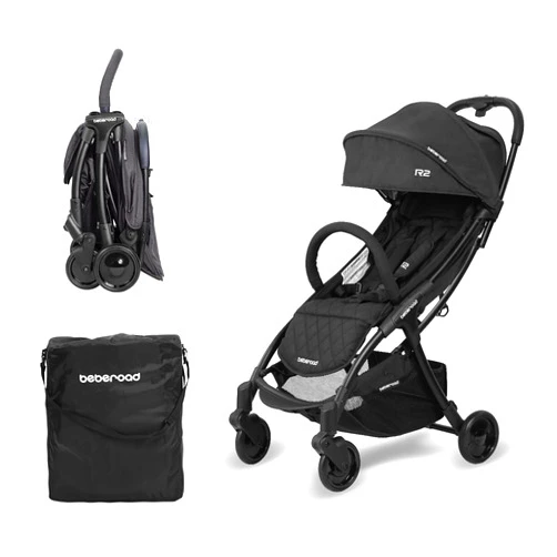 Beberoad Love R2 Small Travel Stroller Compact Stroller Foldable Lightweight Baby Stroller for Airplane, Infant Toddler Stroller with Adjustable Backrest, Cup Holder and Waterproof Canopy, Black