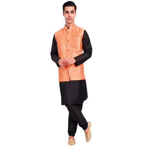 SKAVIJ Men’s Art Silk Kurta Pajama with Waistcoat Jacket - Eid & Ramadan Festive Ethnic Set