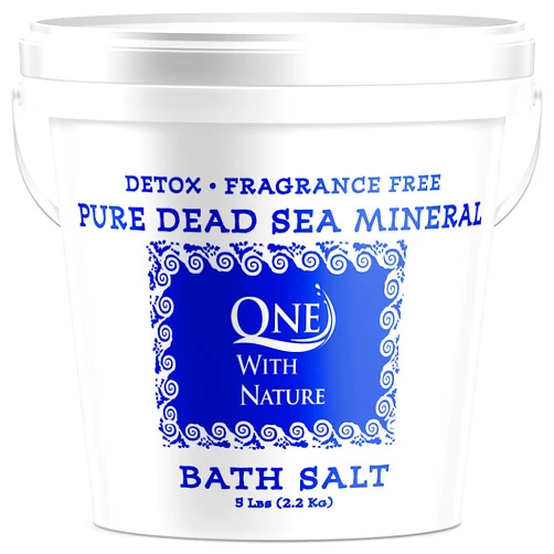 One With Nature 100% Pure Dead Sea Salt, 5Lb - Fine Bath Salts for Soaking, Body Exfoliator, Acne Treatment, 21 Essential Minerals, Fragrance-Free, for Men, Women, Children. Helps Skin Conditions