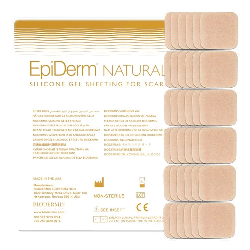 Epi-Derm Epi-Tab Squares Silicone Scar Sheets – Professional-Grade, Washable & Reusable Silicone Patches for Small Hypertrophic & Keloid Scars from Trauma, Liposuction & More - Natural, 30-Pack
