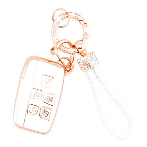 EKALA for Land Rover Key Fob Cover with Key Fob Keychain, 5 Buttons Soft TPU Key Shell Case Compatible with Land Rover LR4 Range Rover Sport Evoque Jaguar XF XJ XJL F-pace (Rov)