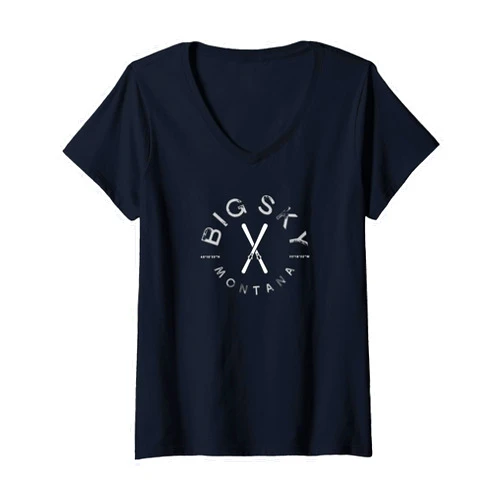 Big Sky Montana Skiing Retro Souvenir Womens Big Sky Montana Vintage Graphic Ski V-Neck T-Shirt