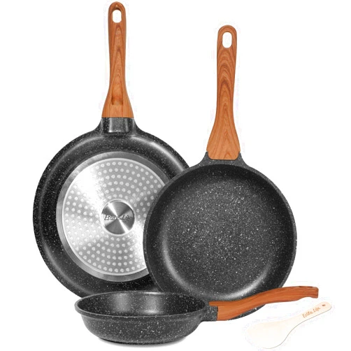 ESLITE LIFE Nonstick Ceramic Frying Pans Skillets Set, Non-Toxic Egg Omelette Kitchen Cooking Pans Compatible with All Stovetops (Gas, Electric & Induction), PTFE & PFOA Free (Black)