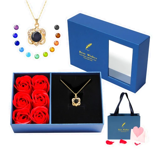 WHOLEV Preserved Rose with Necklace Changing Color Temperature Sense, Romantic Mother‘s Day Rose Gift Never Withered Eternal Rose Flower for Wedding Anniversary Unisex Best Valentine Gifts