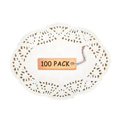 SCHOLMART Oval Disposable Paper Doilies, Oval Paper Lace, Birthday Party Doilies, Tea Party Doilies, Birthday Baking Embossed Pattern Doily, 100 Pieces (7.5 x 10.5 Inch)