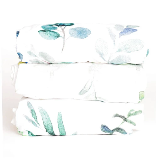NODNAL CO. 3 Fitted Leafy Mini Crib Pack n Play Playard Portable Crib Sheets Set - 100% Oeko-TEX Cotton Baby Girl/Boy Nursery Bedding - Gender Neutral Floral Leaves Travel Pack and Play Playpen Sheet