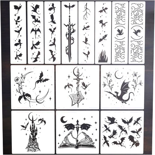SUNVERSE Dragon Border Stencils for Painting Book Edge Stencil Templates Reusable Stencils for Painting on Wood Book Canvas T-Shirts