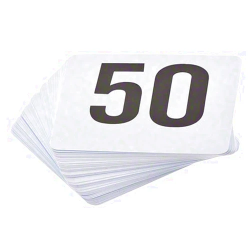 Royal Industries ROY TN 1 50 -Royal Industries Number 1-50 Plastic Number Card Set, Plastic, 4'' by 4'', White Base with Black Numbers