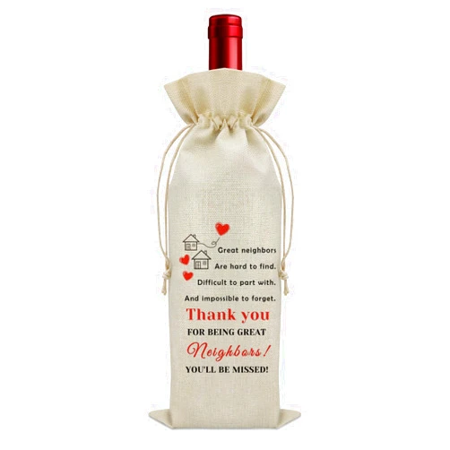 Sazuwu Neighbors Gifts Wine Bag Farewell Gifts for Neighbors Moving Away Thank You Gifts for Neighbors Wine Bottle Decoration Bag Good Bye Gifts to Great Neighbors Appreciation Gifts for Neighbors（Beige）