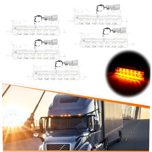 ADIIL 5PCS Amber 6LED Cab Roof Top Clearance Light Assembly Clear Lens Marker Running Lamps Compatible with Volvo 2004 VN/2003-2020 VNL Trucks