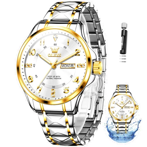 OLEVS Watches for Men,Mens Stainless Steel Watches,Men Watches Big Face,Men Watch with Date,Men Luxury Watches,Waterproof Watches for Men,Relojes para Hombres Gold/Silver/Black/Blue