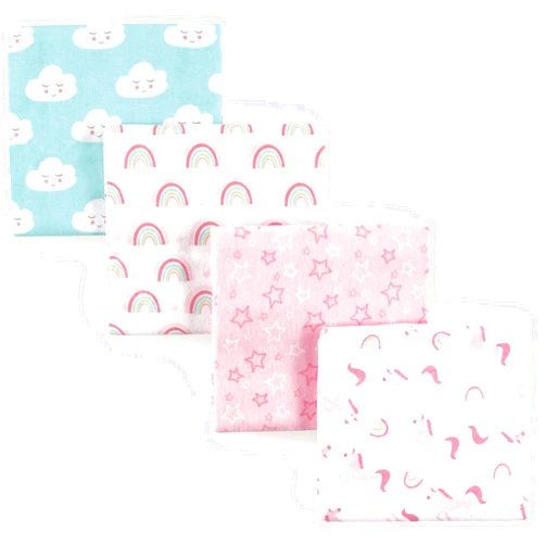 Luvable Friends Unisex Baby Cotton Flannel Receiving Blankets, Rainbow 4-Pack, One Size