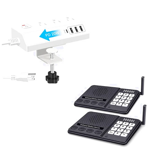 GLCONN Wireless Intercom Communication System + Desk Clamp Power Strip