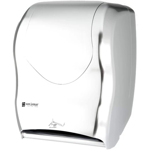San Jamar Summit Smart Systen with IQ Sensor Paper Towel Dispenser for Standard or 4 Inch Core Rolls with Touchless Dispensing for Bathroom, Kitchens and Restaurants, Plastic, Silver