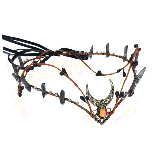 MOSTORY Black Crystal Crown Raw Quartz Headband Fairy Moon Headpiece Dark Rhinestone Tiara Elf Circlet for Women Girls Renaissance Halloween Cosplay Goth Wedding Photo Shoot