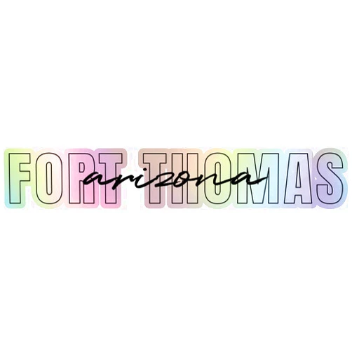 R and R Imports Fort Thomas Arizona Souvenir Vinyl Decal Sticker Holographic Script Design 2 Inch