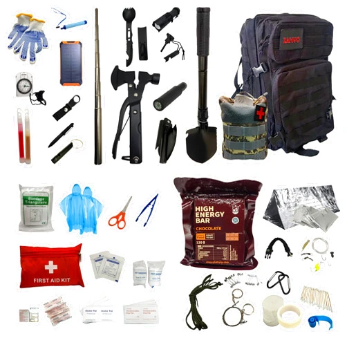 ZAHVO 72 Hour Survival Kit with Food, Solar Power Bank, Water Purifier, First Aid & Tools - All Emergency Survival Gear and Supplies in This Bug Out Bag for Disaster Preparedness & Evacuation