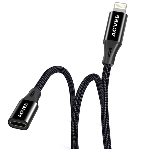 AGVEE [3.3ft Lightning Extension Cable Braided Female to Male Extender Cord for iPhone iPad Charger, Data Sync Video Audio & Charging Connector Adapter, Black