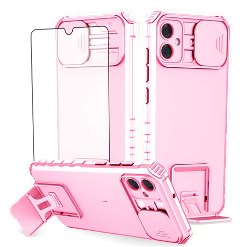Asuwish Phone Case for Samsung Galaxy A05 with Tempered Glass Screen Protector and Slide Camera Cover Kickstand Stand Slim Protective Mobile Hard Hybrid Back Cell Accessories Ao5 A 05 Women Men Pink