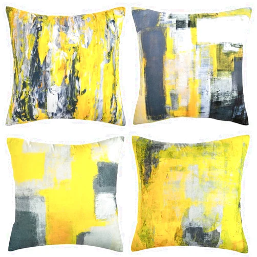 Wosendy Throw Pillow Covers Yellow Throw Pillows Accent Pillow Covers Paint Set of 4 Cushion Case Yellow and Grey Decorative Yellow Pillows for Couch Sofa Living Room Bedroom 18 X 18 Inch