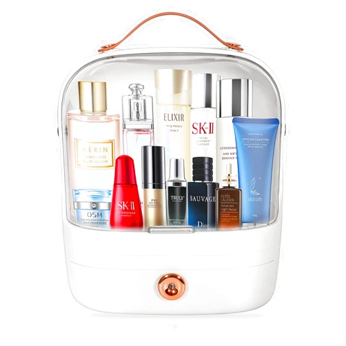 MASSY Egg Shape(Oval) Makeup Storage Box, Countertop Portable Vanity Cosmetics Organizer Preppy Style (Jasmin White)