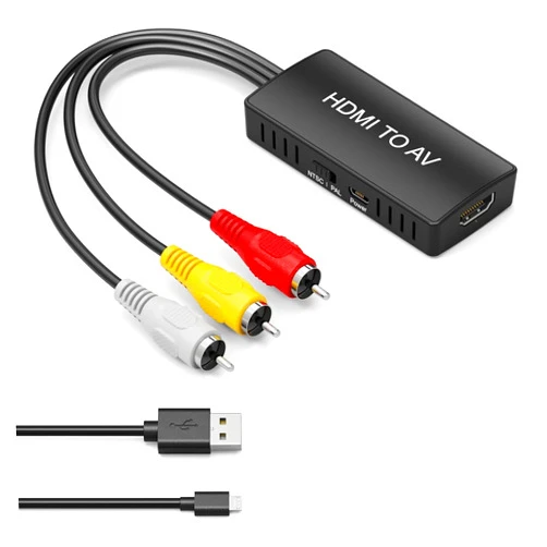 DigitPro HDMI to RCA Converter, HDMI to AV 3RCA CVBs Composite Video Audio Converter Adapter for Old TV Compatible PAL/NTSC for Roku, Android TV Box, DVD ect