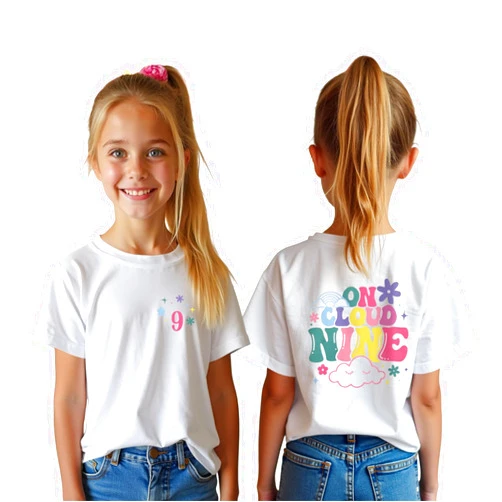 CM C&M WODRO 9th Birthday Shirt Girl On Cloud Nine Graphic Tee 9 Year Old Birthday Party T-Shirt Girl Summer Short Sleeve Top