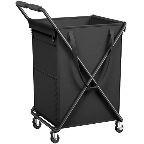 Raybee Laundry Basket with Wheels, 170L Rolling Laundry Basket with Removable Bag & X-Shaped Metal Frame for Clothes Storage, laundry Cart for Laundry Room Organization Laundry Hamper for Dorm (Black)