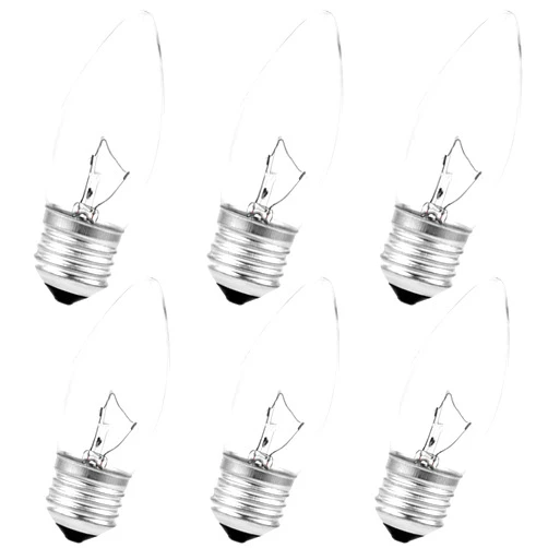 JIPRES 40W Incandescent Chandelier Bulbs - Crystal Clear, Torpedo Tip, Medium E26 Candelabra Base, Ideal for Chandeliers and Pendants, GE 40 Watt Equivalent, Soft White Light - 6 Pack
