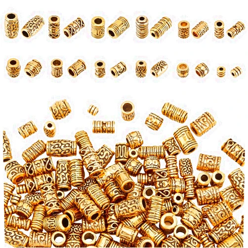 PH PandaHall 120pcs 12 Style Gold Spacers Barrel Column Tube Spacers Beads Metal Antique Spacers Beads Tibetan Alloy Loose Beads for Bracelets Necklace Jewelry Making 4~12mm