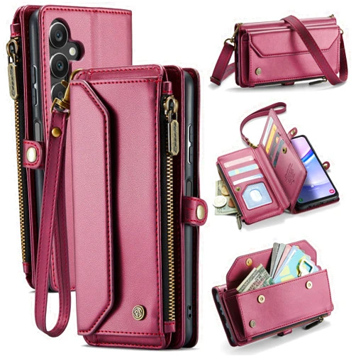WAWZ for Samsung Galaxy A16 5G Case, Women Men Multi-Function Wallet Case with Stand RFID Blocking Featuring Magnetic Closure Zipper Includes Shoulder Strap Wrist Strap (Red)