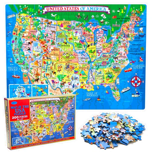 NANXJIUR 200 Pieces United States Map Jigsaw Puzzle for Kids Ages 4-8, USA Map Puzzle for Kids and Older Floor Puzzles Toddler Geography Educational Toys for Boys, Girls & Adults