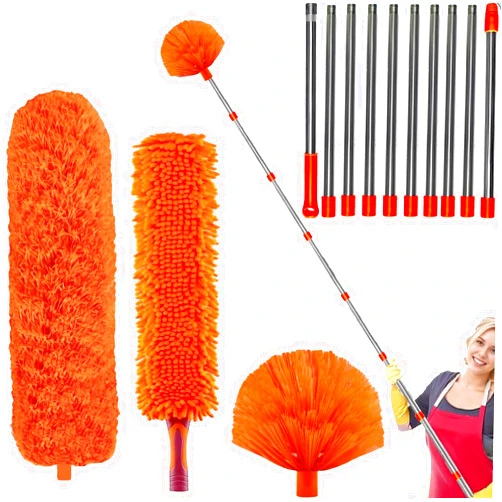 Tonmp 20+ Feet High Reach Dusting Kit with 3-14 ft Free Installation Extension Pole // High Ceiling Duster // Cobweb Microfiber Duster // Outdoor & Indoor Extendable Duster Cleaning Tool Kit