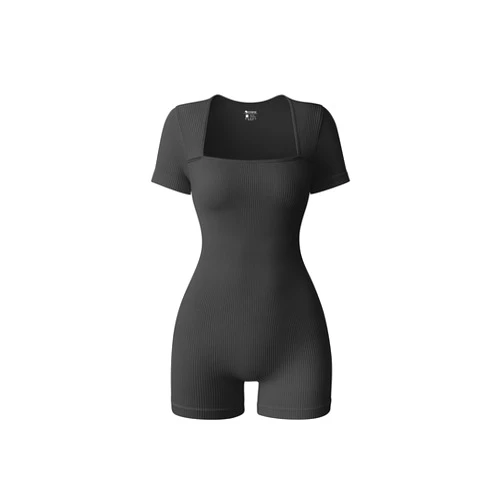 OQQ Women Short Sleeve Rompers Yoga Stretch Square Neck Exercise Rompers