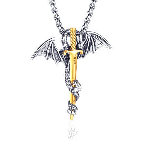 Fusamk Punk Animal Pendant Titanium Steel Sword Wing Dragon Necklace