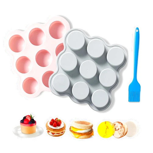 Zuchis 2-Pack Silicone Mini Muffin Pan with Basting Brush, 9-Cavity Non-Stick Baking Pan for Muffins, Cupcakes, and Egg Muffins, Heat-Resistant Silicone Mold for Air Fryers and Ovens