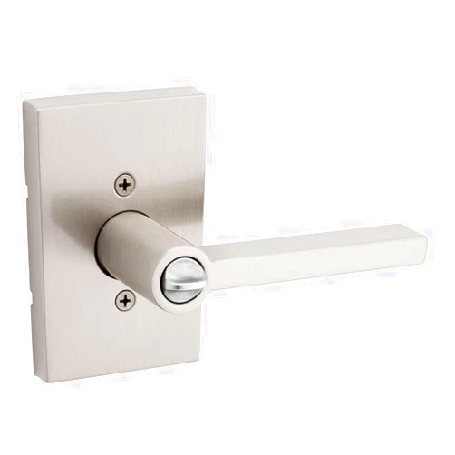 Kwikset Halifax, Door Handle Lever SmartKey Re-Key Security Keyed Entry Lock with Microban, Rectangular Rose in Satin Nickel Satin Nickel Rectangular Rose Keyed Entry