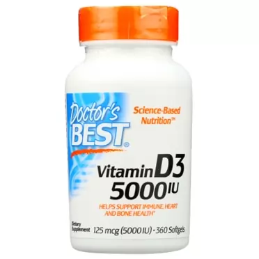 Doctor's Best Vitamin D3 5000 IU, Non GMO, Vegan, 360 Softgel (Pack of 1)