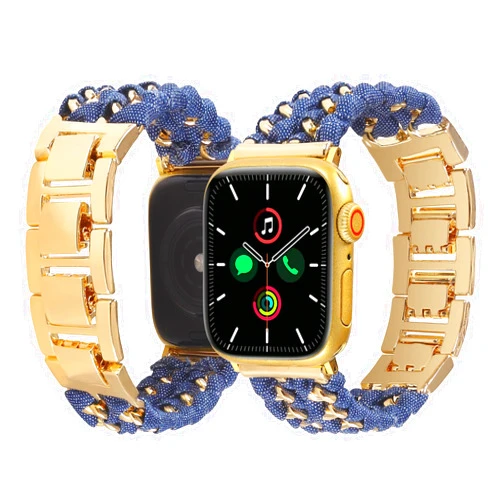 NEWLOTSE Fashion Bracelet Compatible With Apple Watch Band 38mm 40mm 41mm 42mm 44mm 45mm Ultra 49mm Cool Women Chain Smartwatch Bands,Stylish Replacement Watch Strap with Unique Denim Wrap for iWatch SE Series 9 8 Series 7 6 5 4 3 2 1